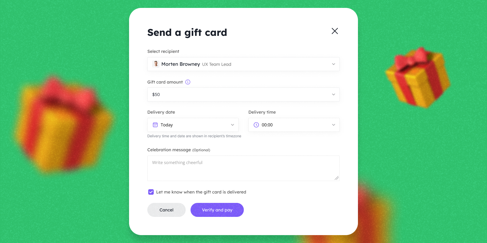 BirthdayBot send a gift card form